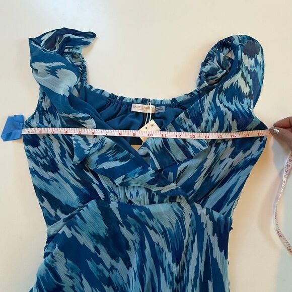NWT Ramy Brook “Anika” ruffle chiffon maxi dress in blue hues. Size 4 - Picture 15 of 16
